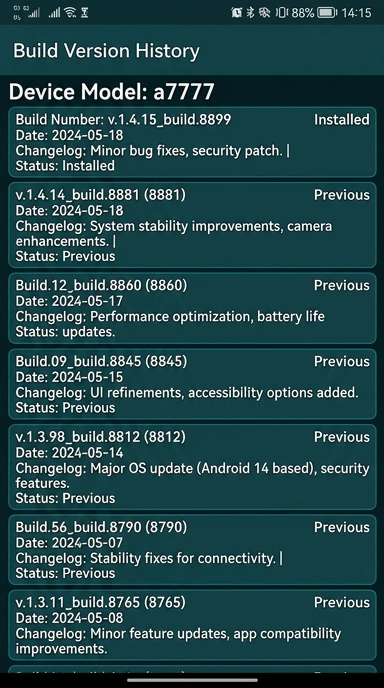 Halaman Riwayat Versi a7777 untuk Pengguna Android