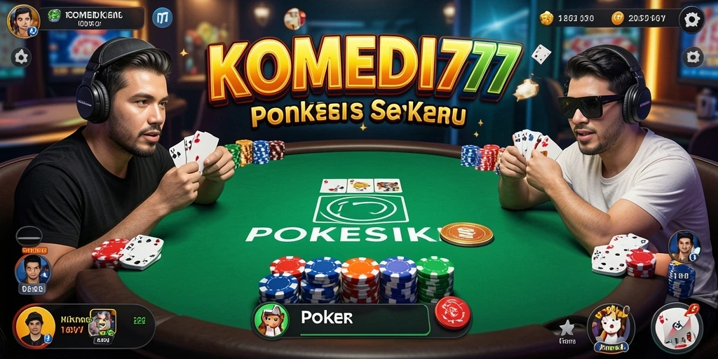 Antarmuka KOMEDI77 menampilkan meja poker yang modern dan interaktif.