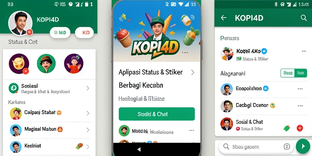 Screenshot antarmuka pengguna KOPI4D untuk stiker dan status.