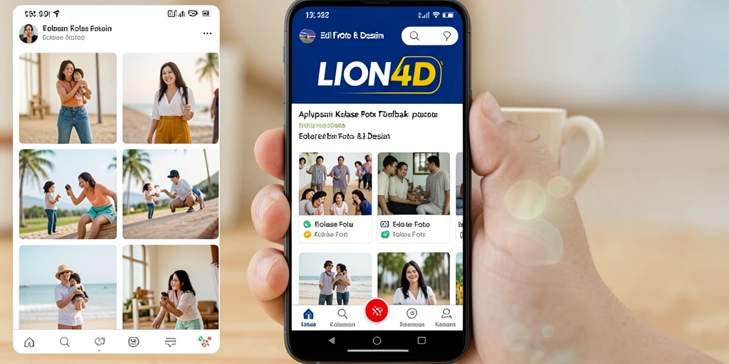 Antarmuka LION4D menampilkan berbagai fitur kolase foto yang menarik.