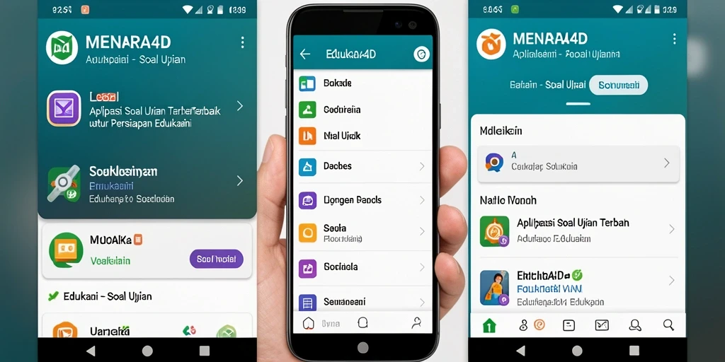Screenshot antarmuka aplikasi MENARA4D yang menampilkan fitur soal ujian.